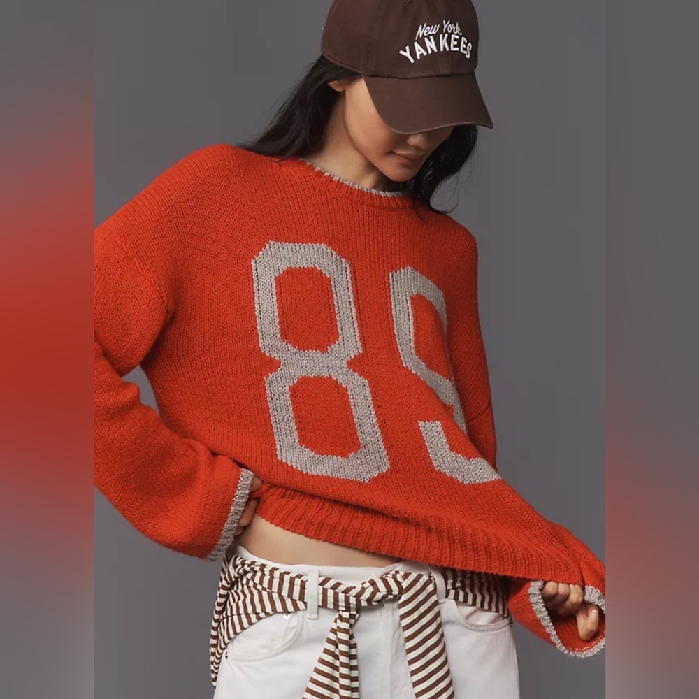 PORRIDGE WIDE-SLEEVE GRAPHIC NUMBERS SWEATER